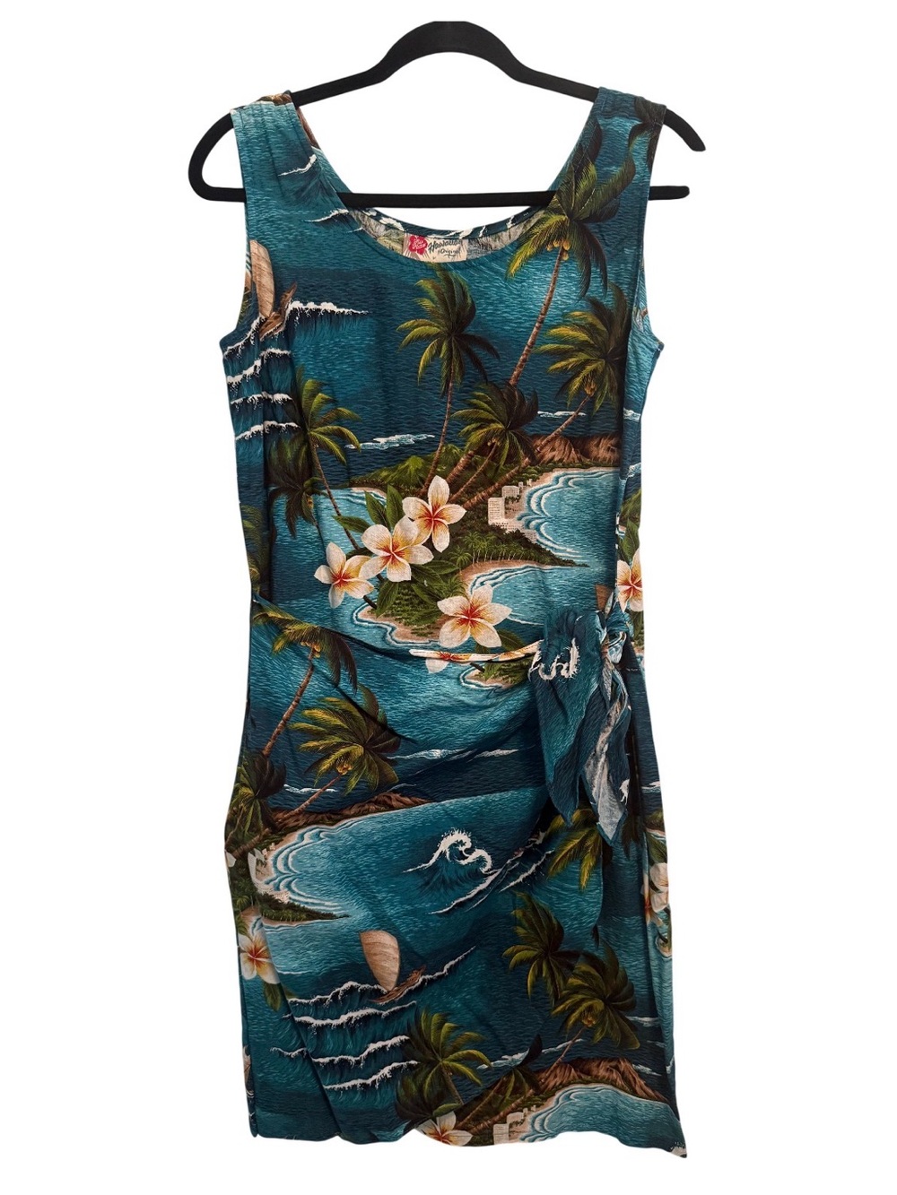 Hilo Hattie Hawaiian Original Blue Sleeveless Wrap Dress Beach Floral Resort